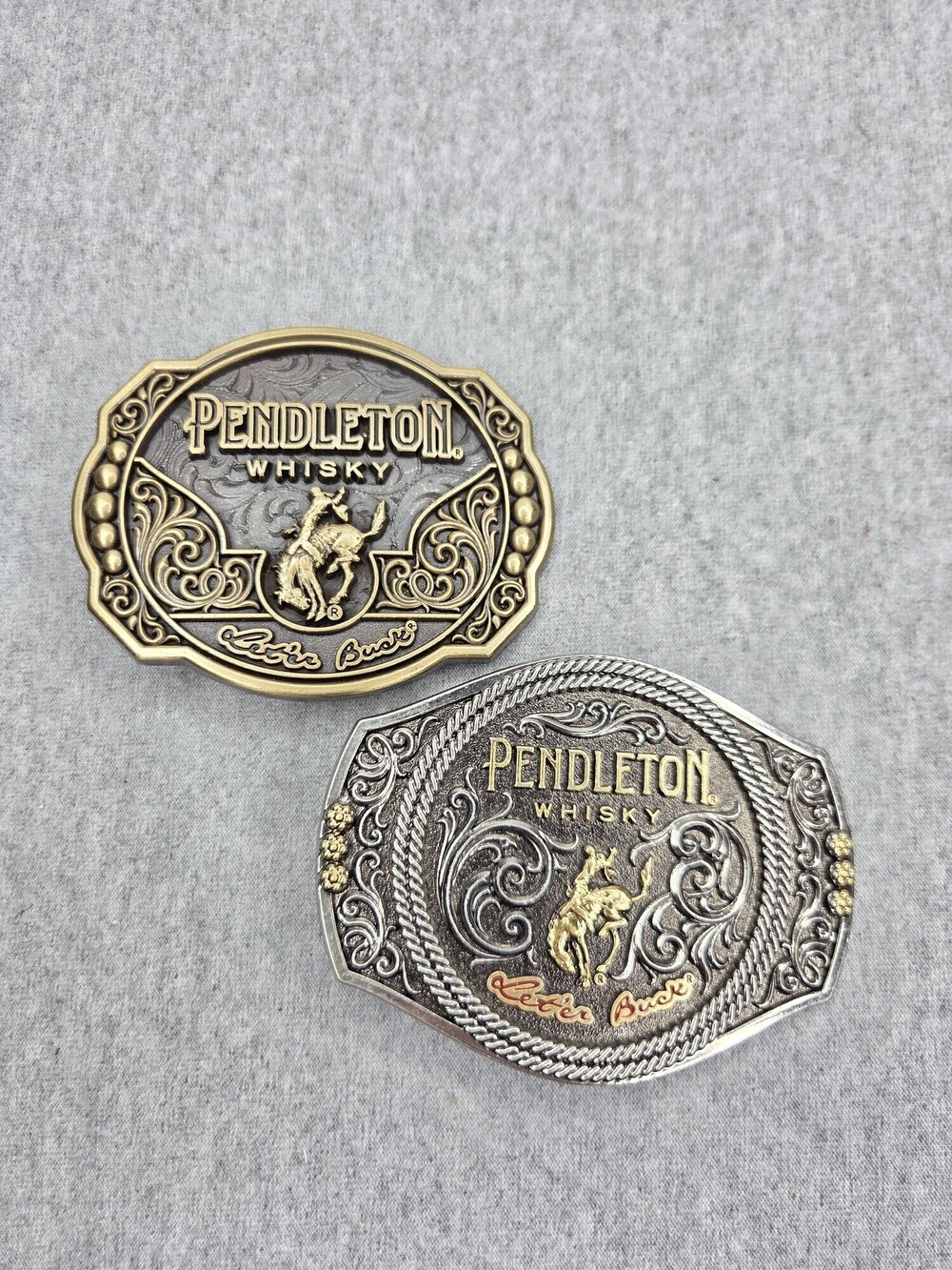 Lot of 2 Pendleton Whisky Leter Buck Belt Buckles Montana Silversmiths
